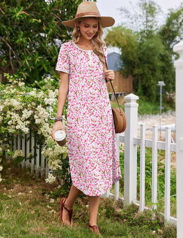 ekouaer-nightgowns-hauskleid-baumwolle-kurzarm-lang-knopfleiste-5xl image 6