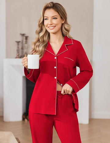 ekouaer-pajama-sets-schlafanzug-baumwolle-knopfleiste-langarm image 5