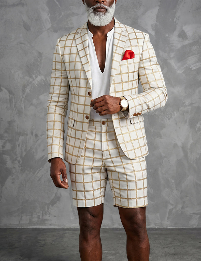 ekouaer-men-blazer-shorts-anzug-zweiteiler-kariert image 1