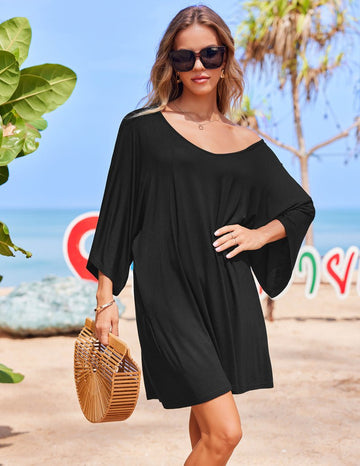 ekouaer-nightgowns-nachthemd-deep-v-batwing-aus-modal image 3