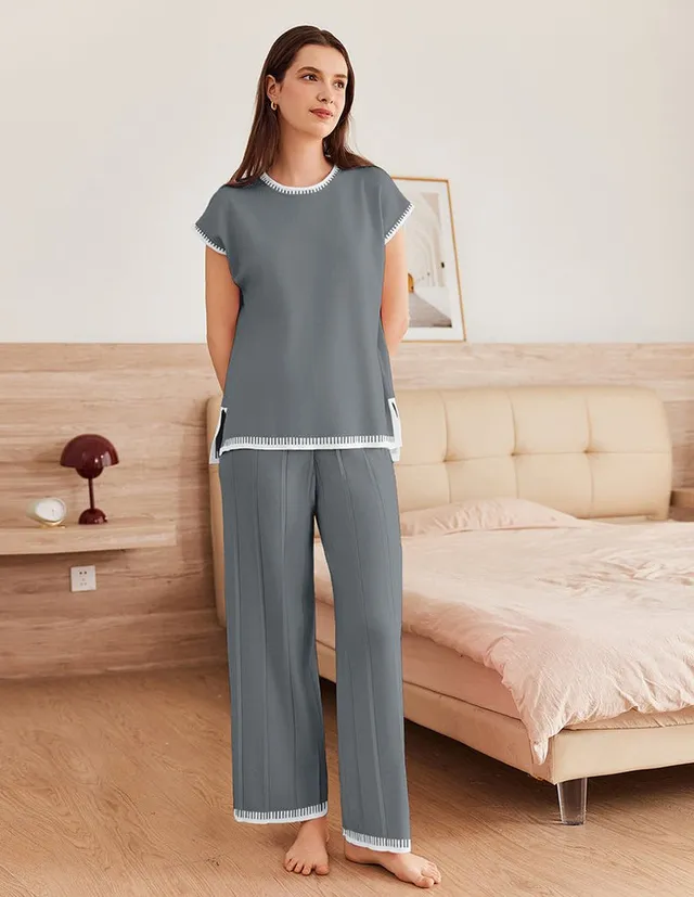 ekouaer-pajama-sets-strick-lounge-set-rmellos-weites-bein image 1