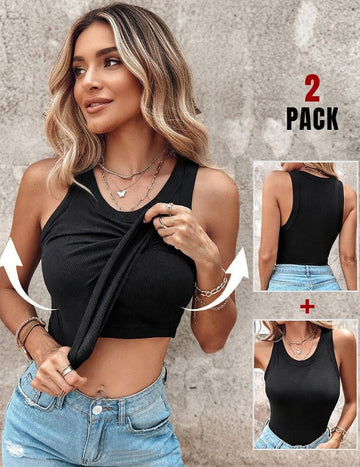 ekouaer-crop-top-damen-twist-ripp-mit-bh-royal image 3