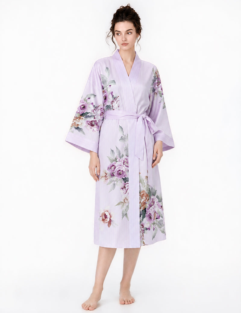 ekouaer-robes-kimono-morgenmantel-purple-floral-lyocell image 4