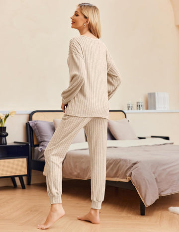 ekouaer-ribbed-knit-long-sleeve-schlafanzug-jogger-rippstrick image 3