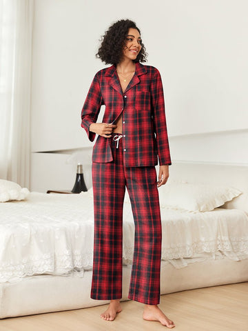 ekouaer-pajama-classic-karo-schlafanzug-lang-knopfleiste image 3