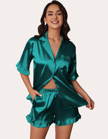 ekouaer-pajama-sets-satin-pyjama-kurzarm-knopf-r-schen-2tlg image 7