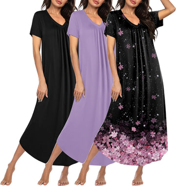 ekouaer-nightgowns-nachthemd-3er-pack-kurzarm-v-ausschnitt image 7