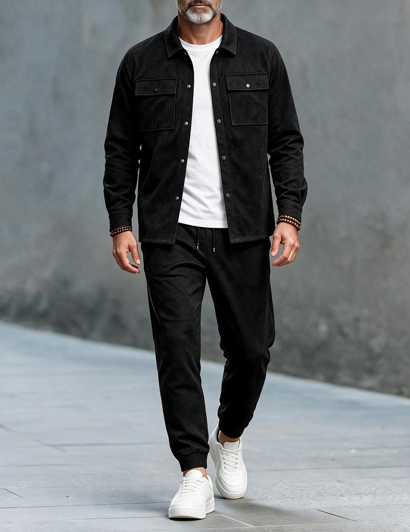 ekouaer-men-button-down-cargo-zweiteiler-herren-schwarz-xl-mit-jogger image 4