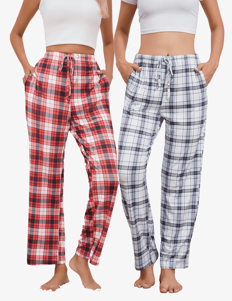 ekouaer-pajama-sets-schlafhose-2er-pack-kariert-mit-taschen image 1