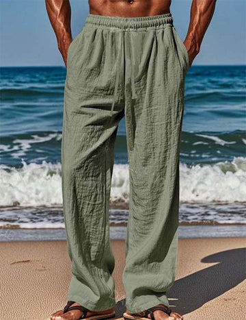 ekouaer-men-leinenhose-herren-beige-weit-mit-kordelzug image 7