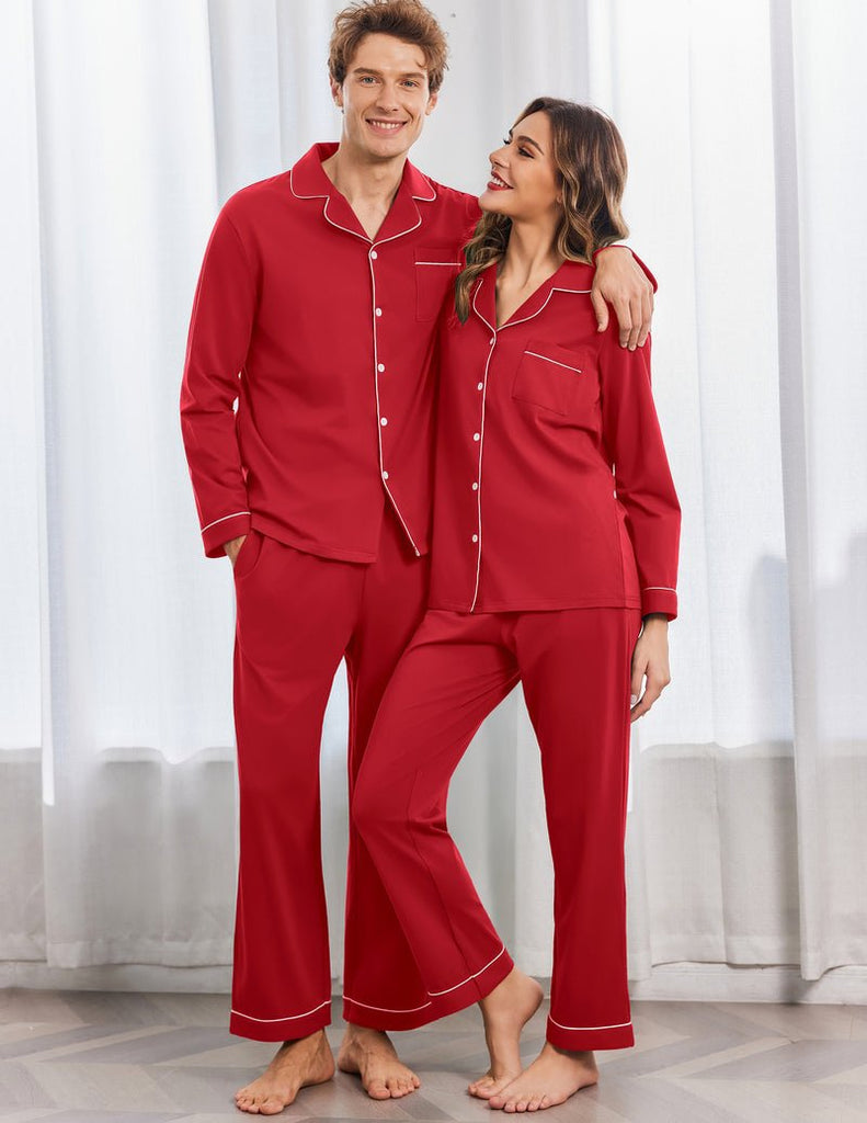 ekouaer-pajama-sets-baumwoll-schlafanzug-partner-langarm image 1
