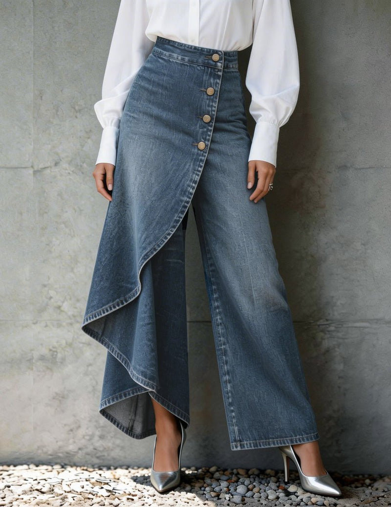 ekouaer-denim-wide-leg-hose-high-waist-blau image 1