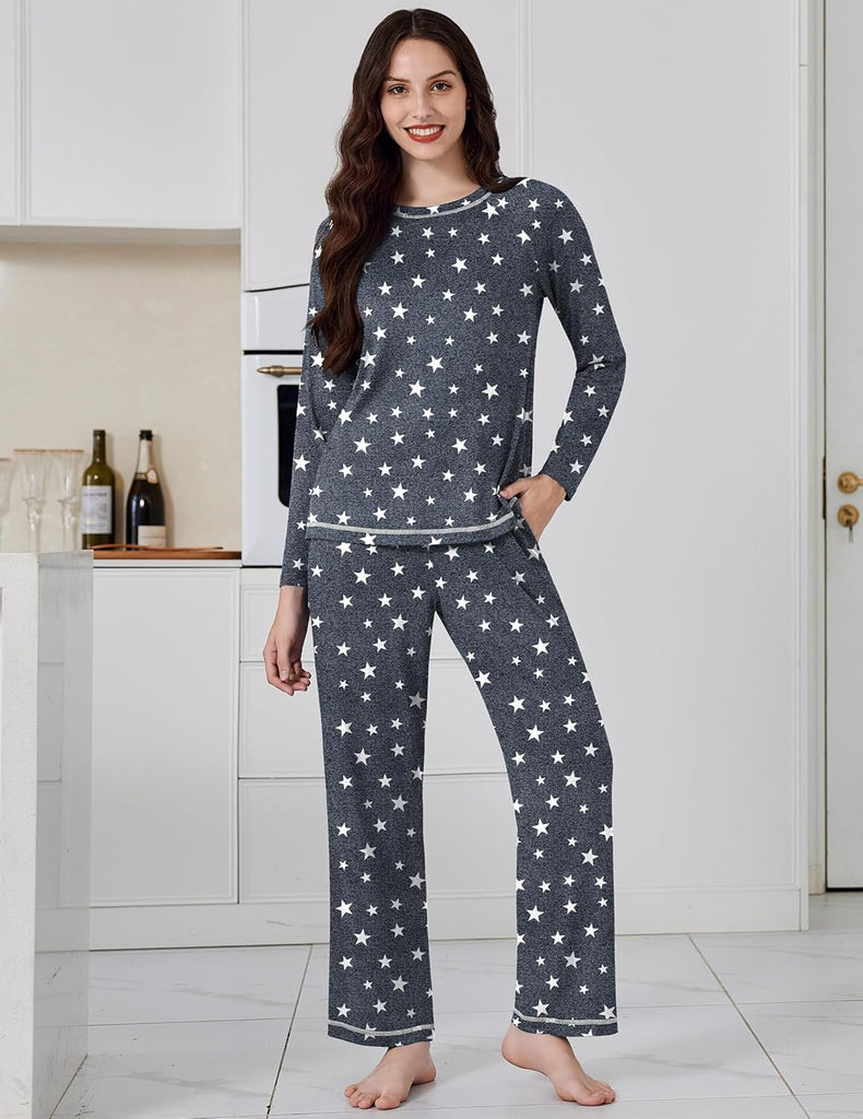 ekouaer-pajama-sets-langarm-schlafanzug-hose-taschen-2-teilig image 1