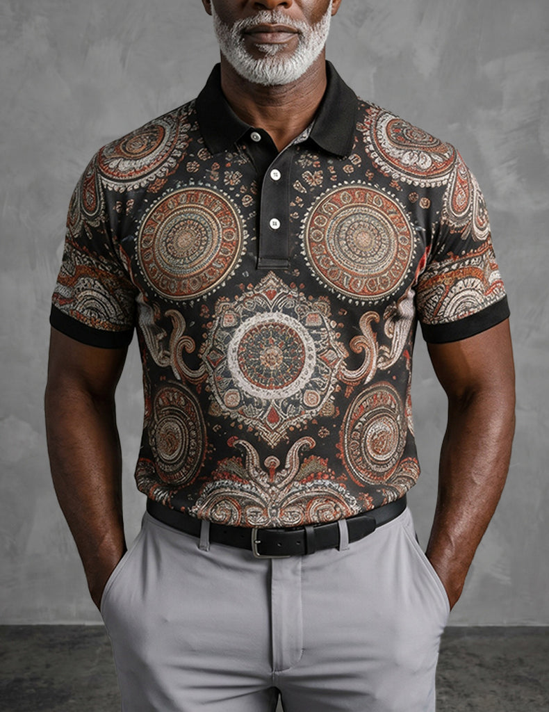 ekouaer-men-polohemd-golf-slim-fit-schwarz-mandala-paisley image 1