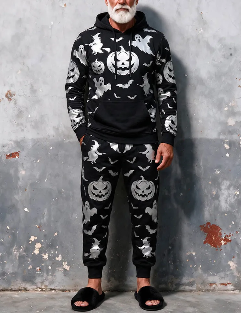 ekouaer-men-halloween-hoodie-jogger-set-print-schwarz-2-teilig image 1