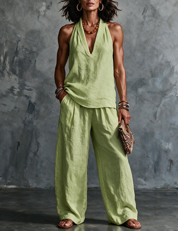 ekouaer-pajama-sets-leinen-zweiteiler-neckholder-sommer image 7