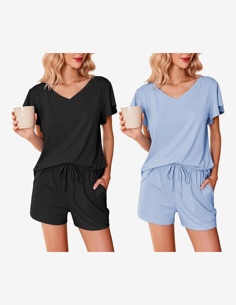 ekouaer-pajama-sets-2er-ruffle-schlafanzug-kurz-atmungsaktiv image 1