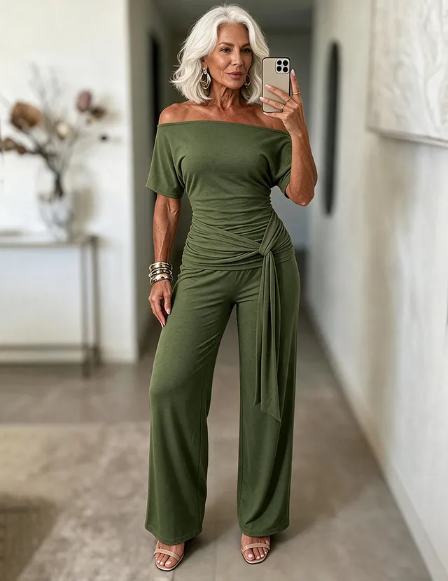 ekouaer-pajama-sets-one-shoulder-hausanzug-grau-wide-leg image 1