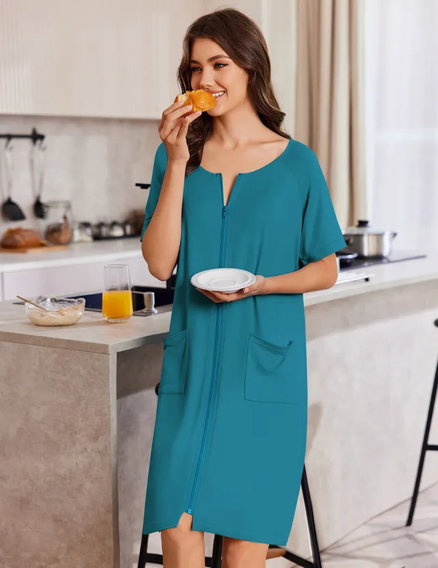 ekouaer-robe-kurzer-morgenmantel-floral-mit-taschen image 1