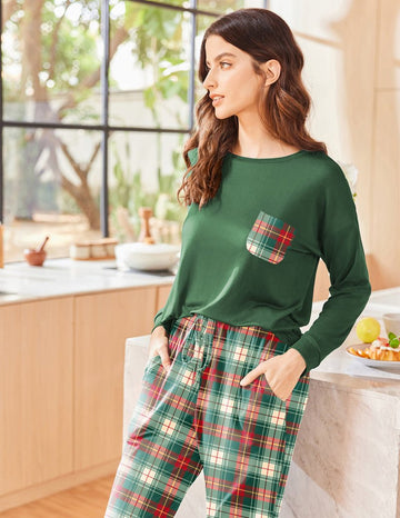 ekouaer-weihnachts-pyjama-langarm-mit-taschenhose image 3