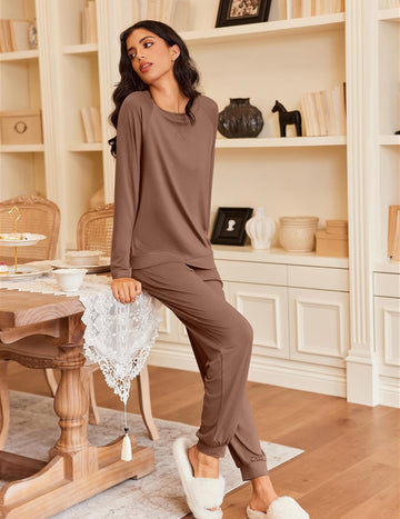 ekouaer-pajama-sets-langarm-pyjama-jogger-set-2-teilig-taschen image 5