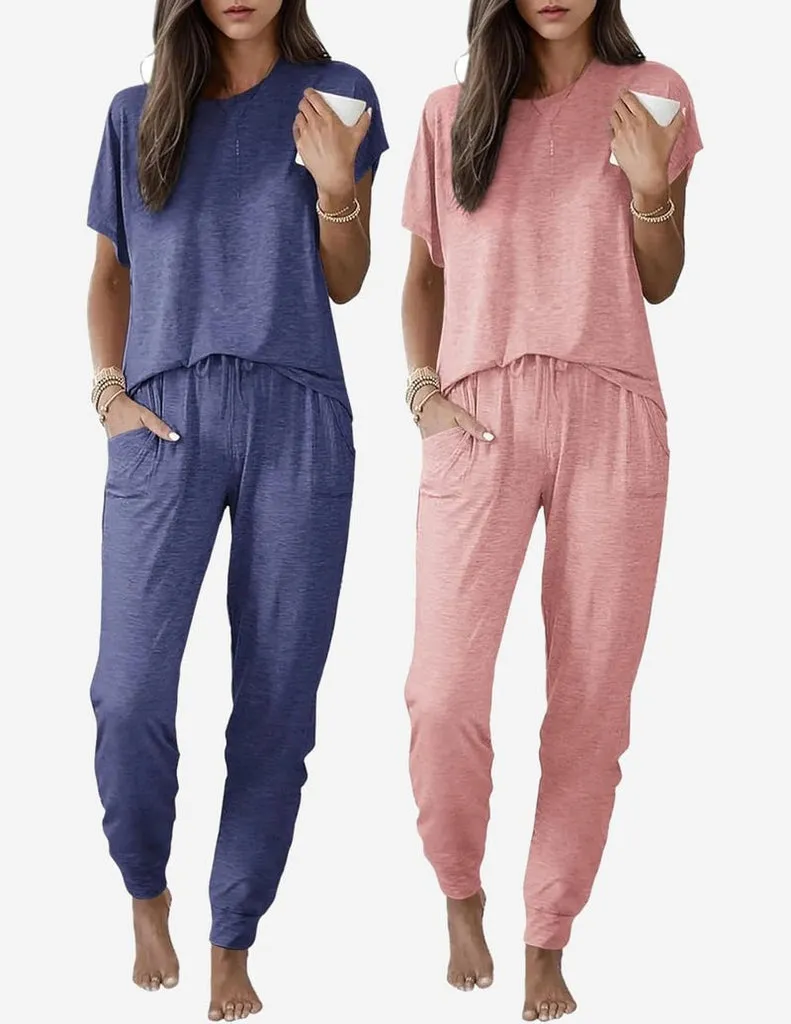 ekouaer-pajama-set-2er-pack-kurzarm-mit-jogginghose image 1