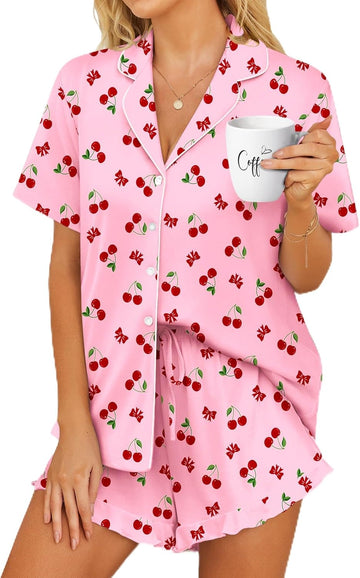 ekouaer-pajama-sets-button-down-shorty-schlafanzug-mit-shorts image 3