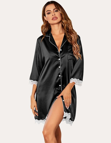 ekouaer-nightgowns-satin-nachthemd-spitze-3-4-arm image 5