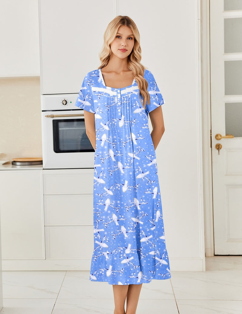 ekouaer-nightgowns-nachthemd-damen-baumwolle-lang-knopfleiste image 3