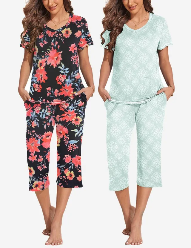 ekouaer-pajama-sets-2er-schlafanzug-capri-kurzarm image 1