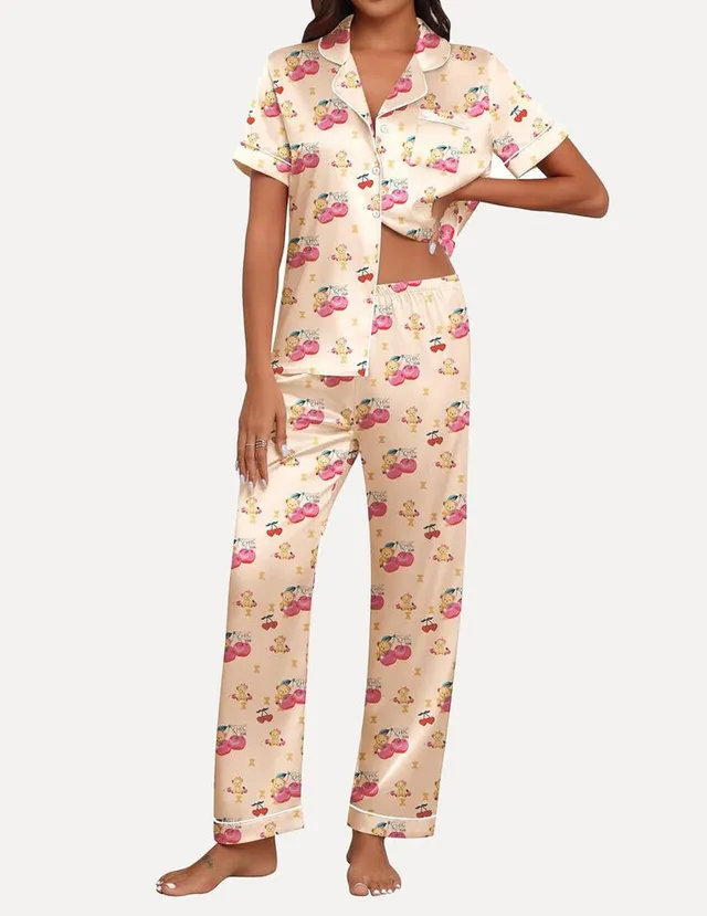 ekouaer-pajama-sets-satin-button-pyjama-kurzarm-lang image 1