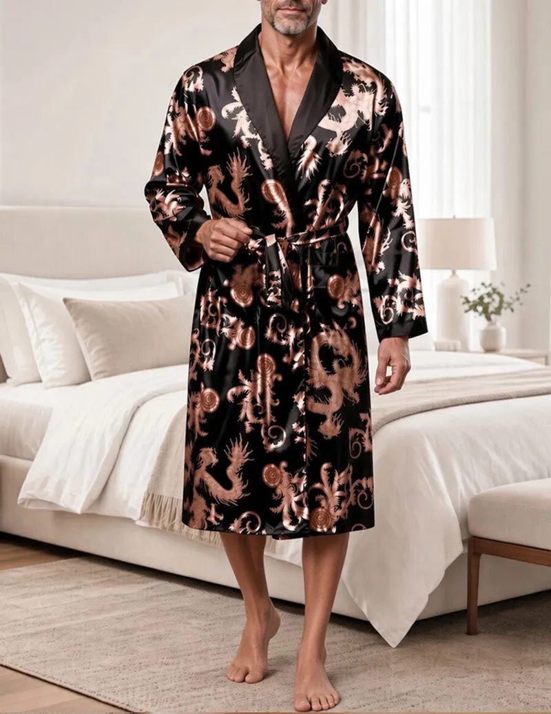ekouaer-men-brokat-morgenmantel-herren-satin-schwarz image 1