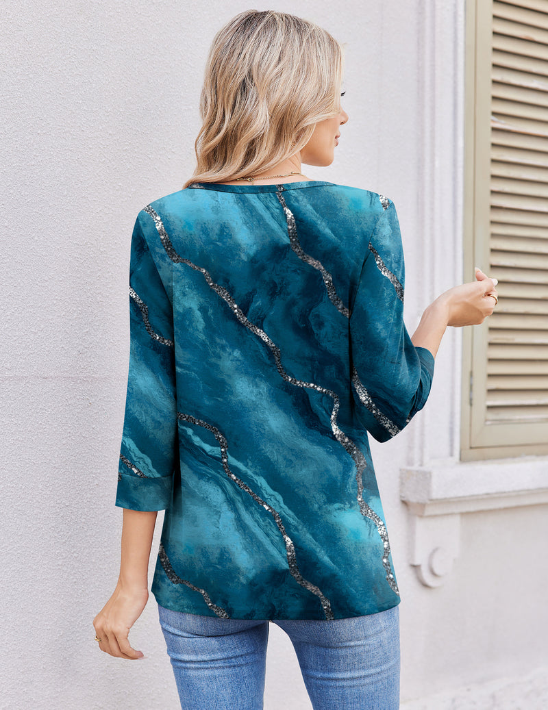 ekouaer-3-4-arm-shirt-damen-tunika-khaki-floral image 3
