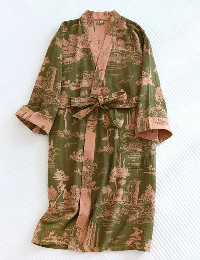 ekouaer-men-kimono-morgenmantel-dunkelblau-m-jacquard image 1