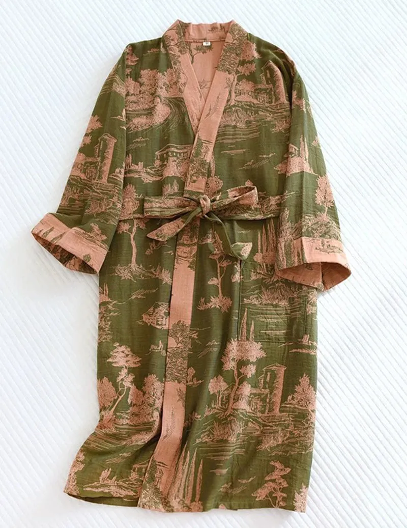 ekouaer-men-kimono-morgenmantel-dunkelblau-m-jacquard image 1