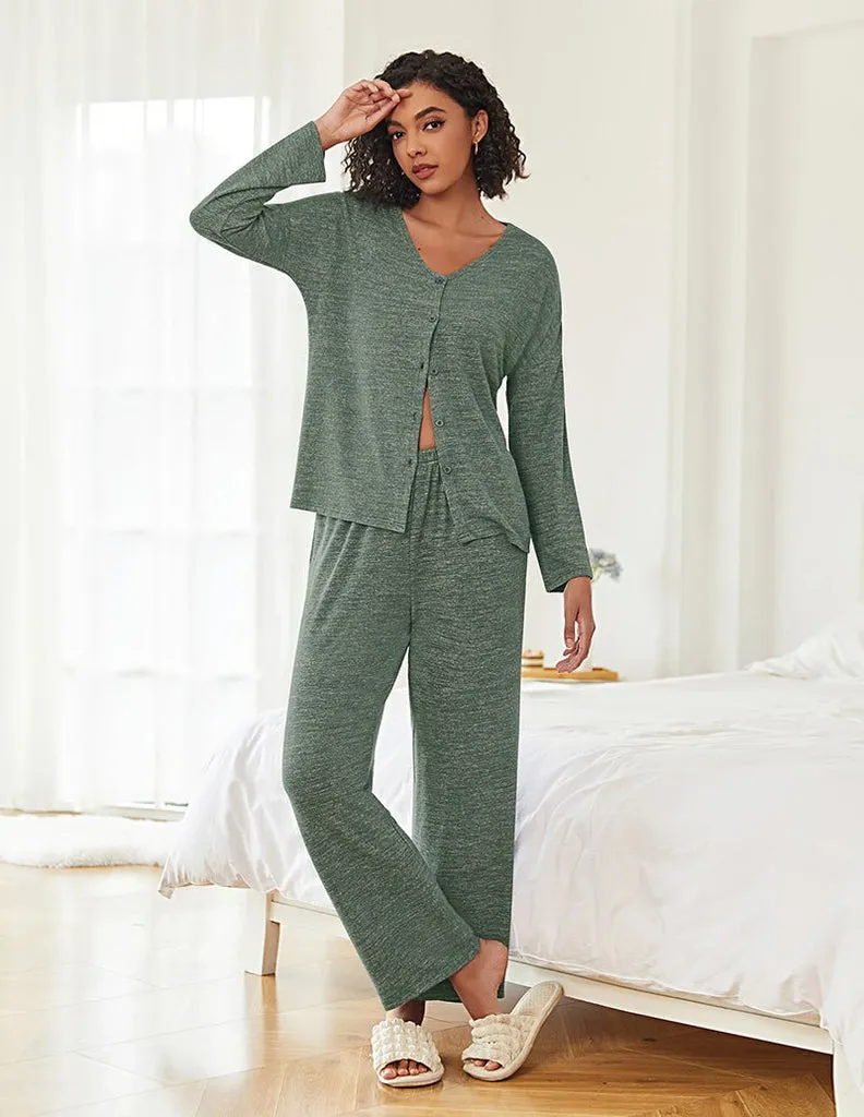ekouaer-pajama-sets-schlafanzug-lang-gerippt-knopfleiste image 1
