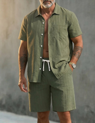 ekouaer-men-leinen-set-herren-wei-hemd-shorts-sommer image 3