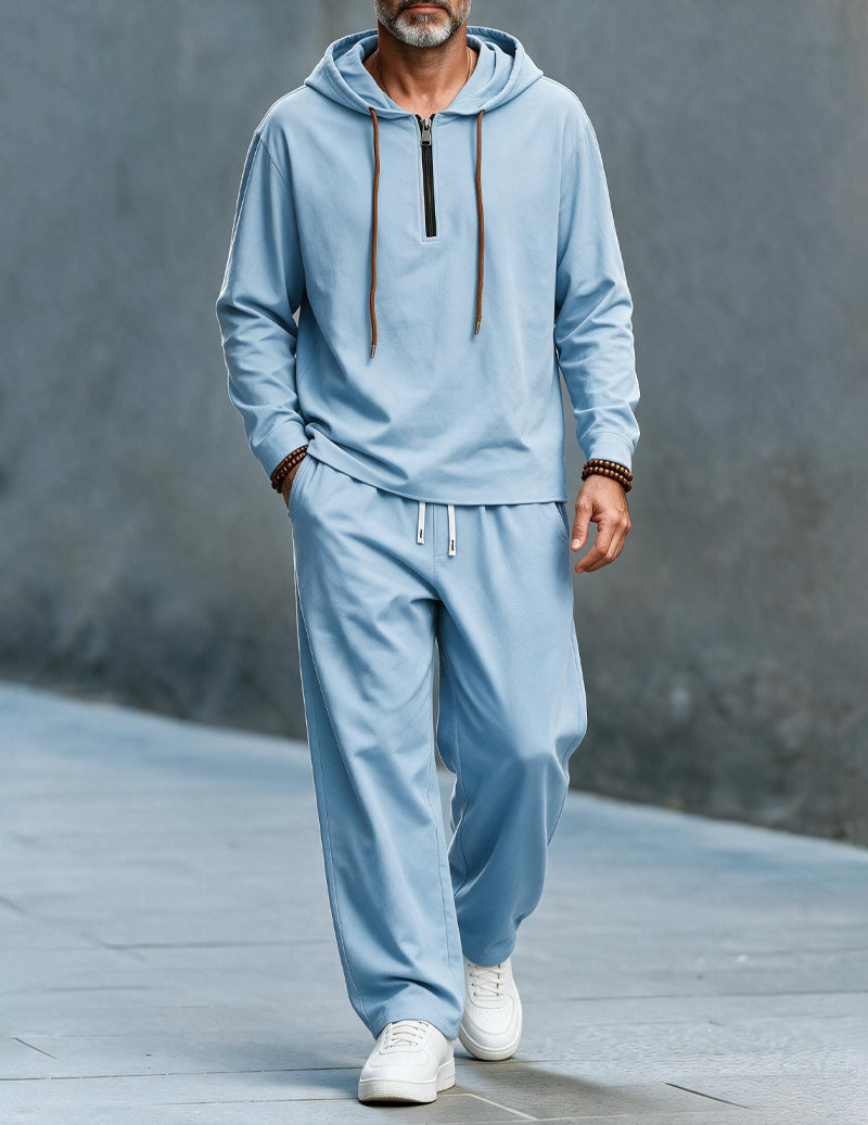 ekouaer-men-leinen-hoodie-set-wide-leg-grau image 2
