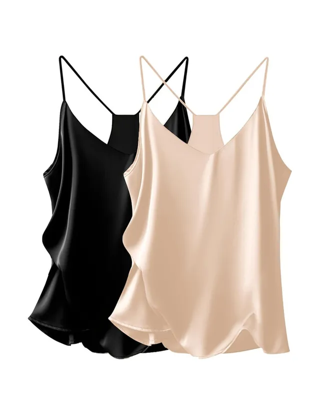 ekouaer-pajama-sets-satin-v-neck-cami-top-2er-pack-satin image 1