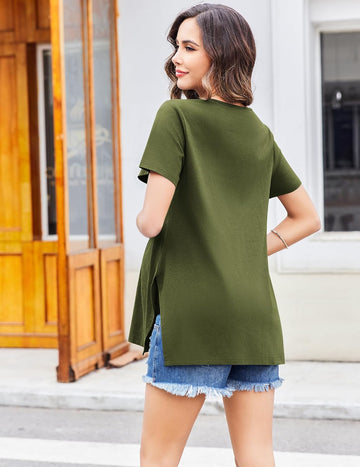 ekouaer-maternity-umstandsshirt-kurzarm-seitenschlitz-lang image 5