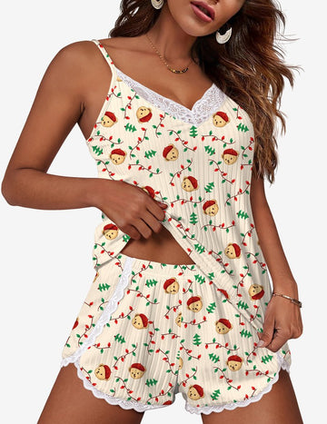 ekouaer-teddy-cami-shorts-pyjama-set-sexy-spitze image 3