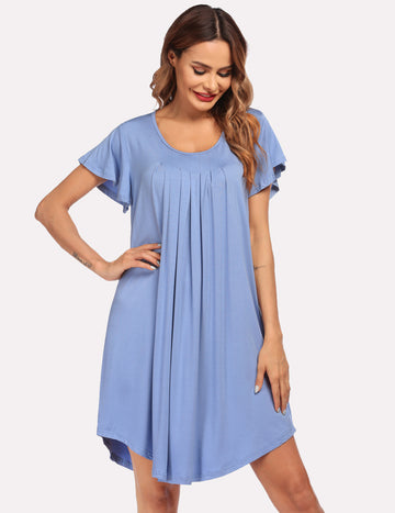 ekouaer-pleated-comfy-sleep-dress-nachthemd-kurzarm-plissee image 3