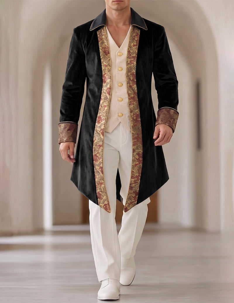 ekouaer-men-frack-jacke-gehrock-gold-schwarz-elegant image 5