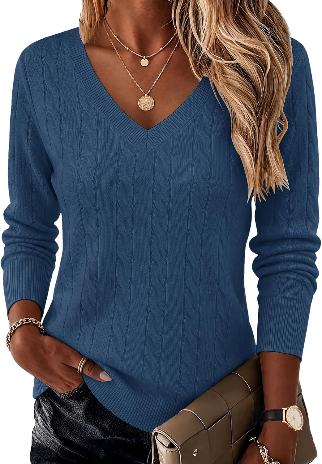 ekouaer-pajama-sets-v-neck-stricktop-apricot-langarm image 5