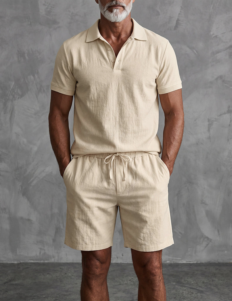 ekouaer-men-leinen-set-herren-polo-kurzarm-shorts-wei image 1