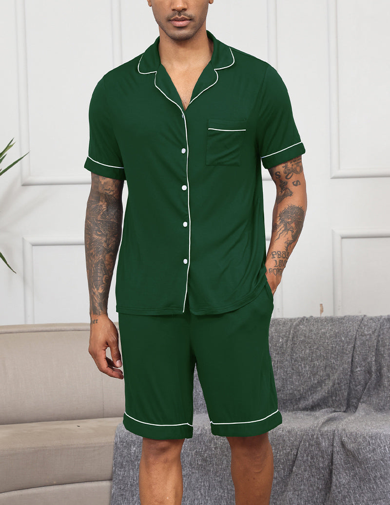 ekouaer-men-notch-pyjama-schwarz-kurzarm-viskose image 8