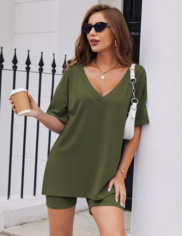 ekouaer-pajama-sets-oversized-lounge-set-shorts-v-neck-2-teilig image 4
