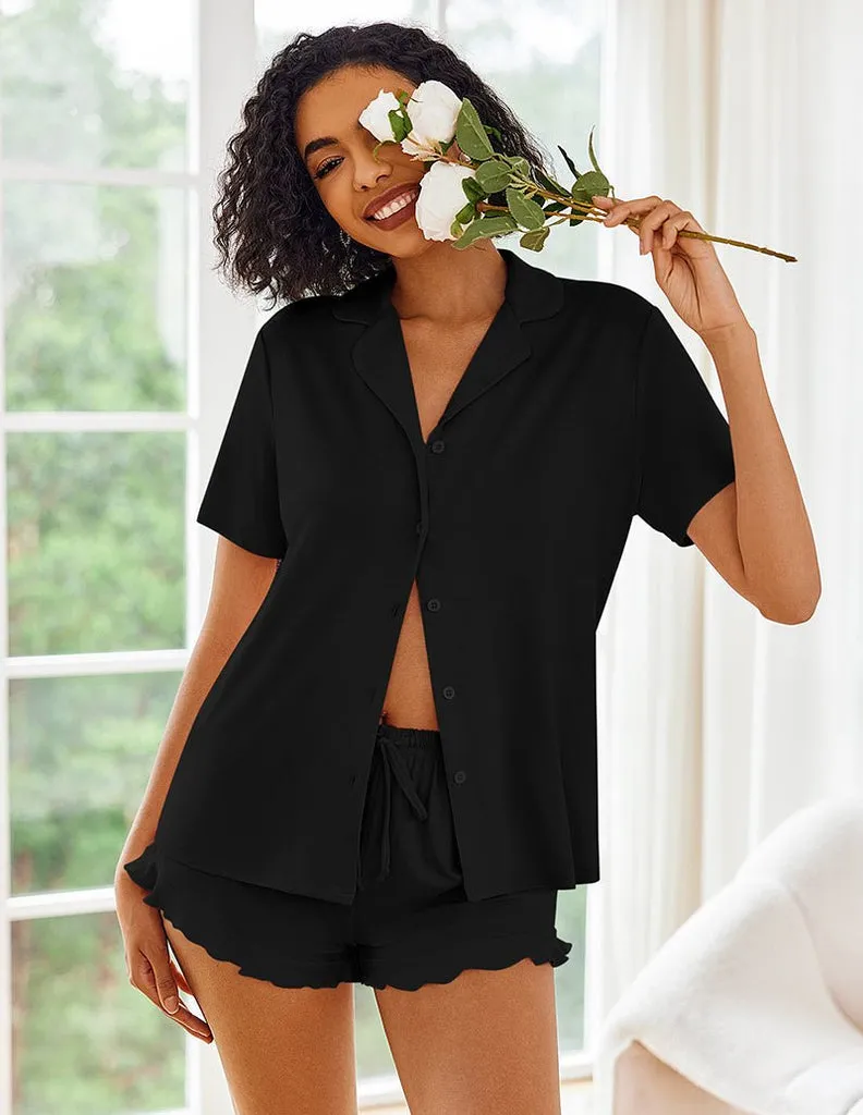 ekouaer-pajama-sets-loungeset-r-schen-kurzarm-knopfleiste image 1