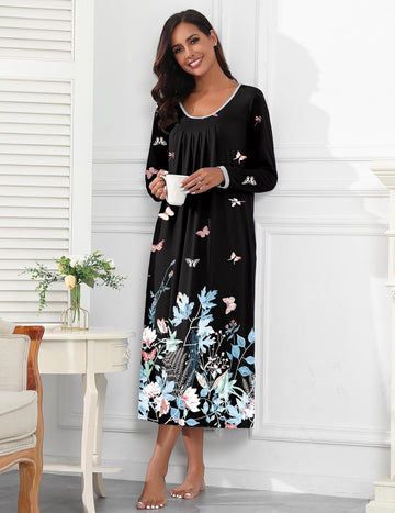 ekouaer-nightgowns-nachthemd-langarm-wadenlang-taschen image 7