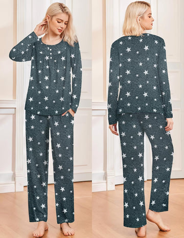 ekouaer-pajama-sets-schlafanzug-damen-langarm-2-teilig-taschen image 7